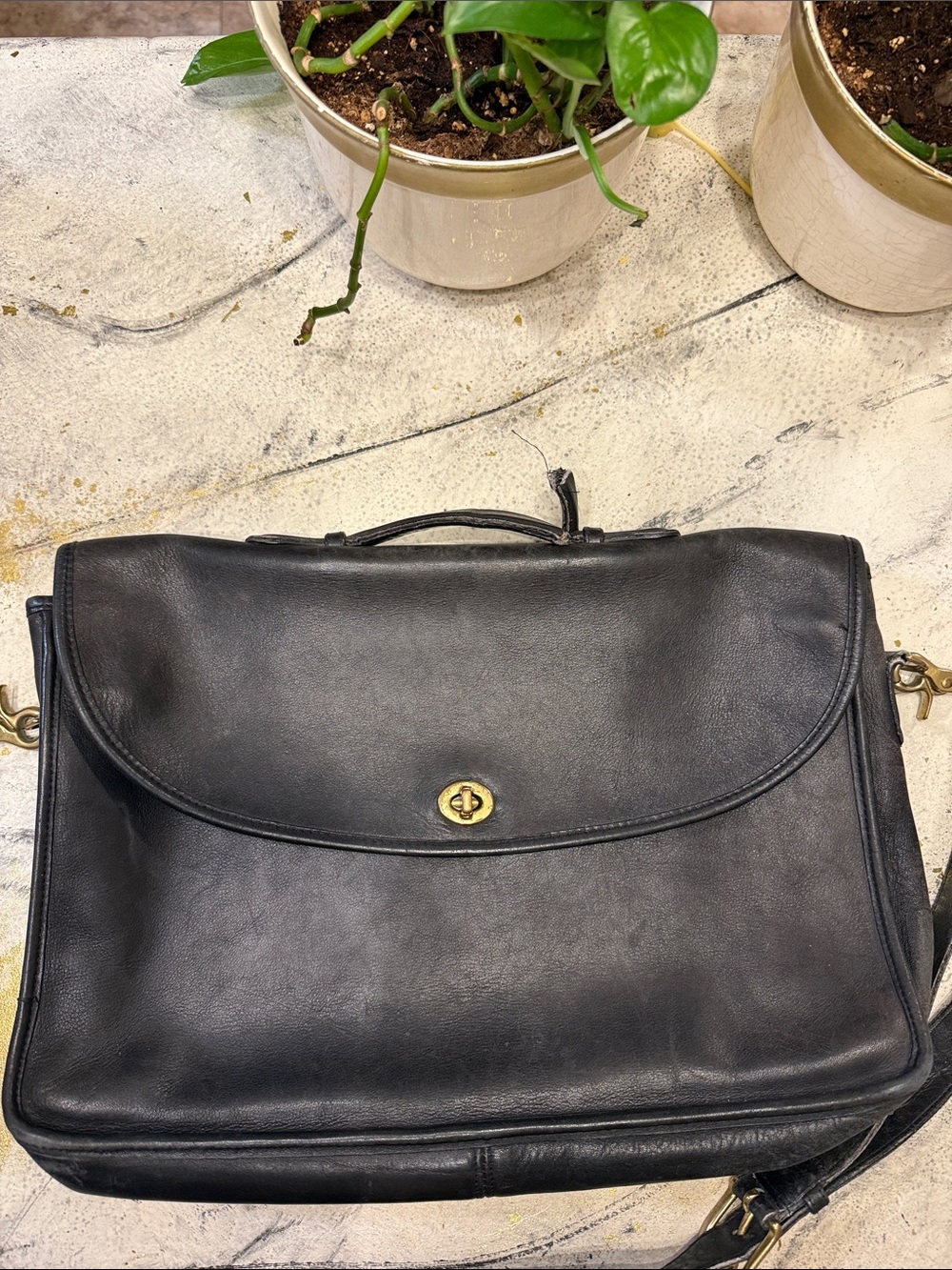 Coach Black Leather Messenger Bag with Gold Hardware project bag